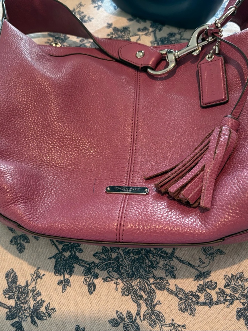 Coach Pebbled Leather Hobo Bag in Berry pink